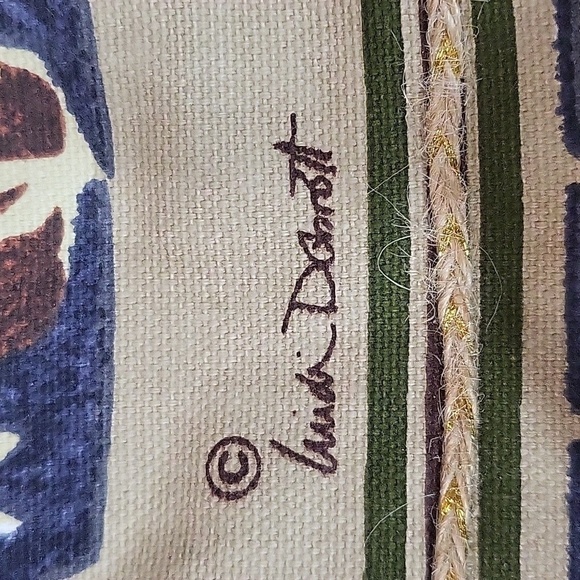 Canvas Blue, Green Tan, Orange Beach Theme Bag Purse Palm Trees, Hibiscus, Surf - Picture 11 of 14